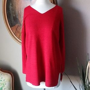 NWT Mesh Lace Red V Neck Lightweight Sweater. XL